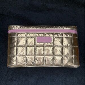 Clinique Silver Quilted Bag with Purple Accent